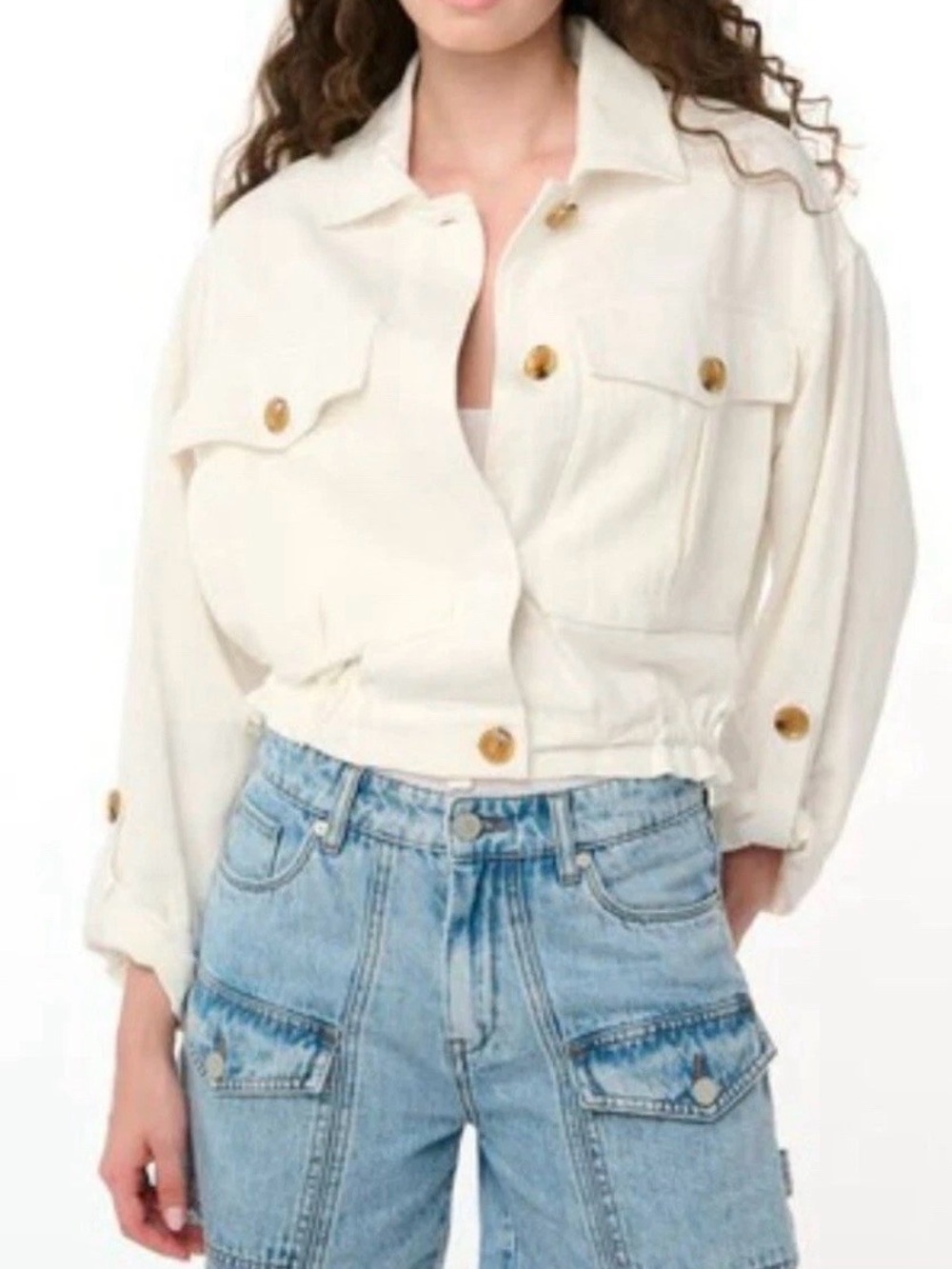 NWT Blank NYC Womens Great Catch Cotton-Linen Utility Bomber Style Jacket Sz S
